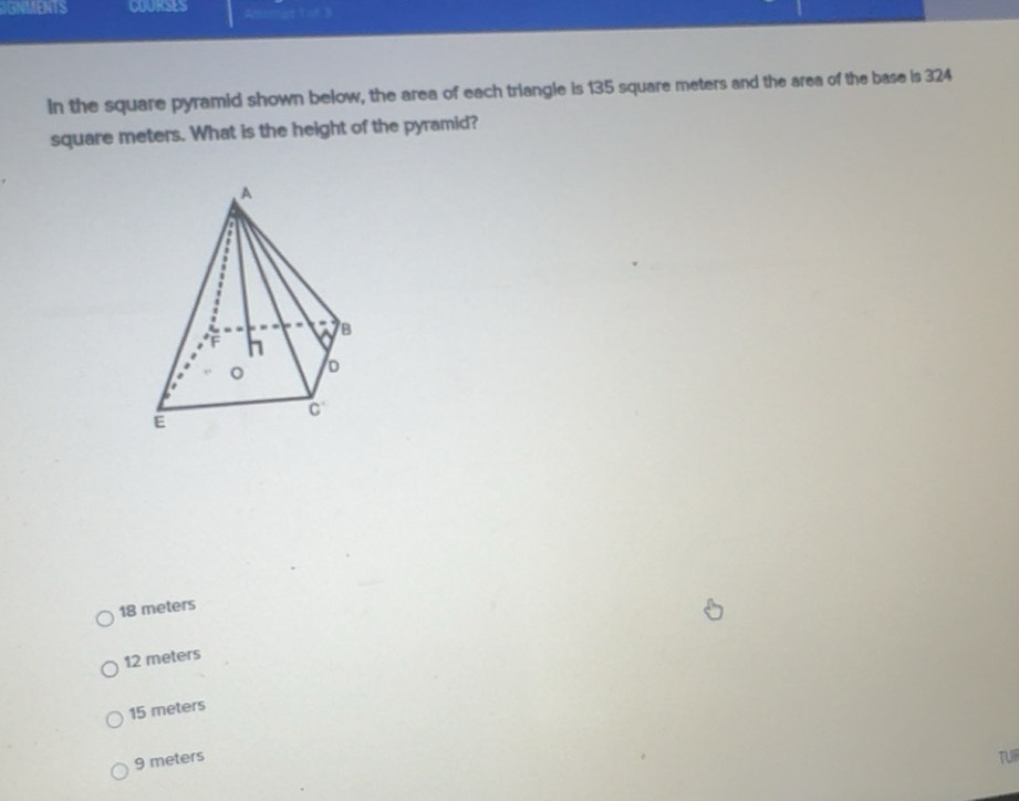 Solved: IGNMENTS coukses Anomet 1 ot 3 In the square pyramid shown ...