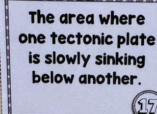 The area where 
one tectonic plate 
is slowly sinking 
below another.
15