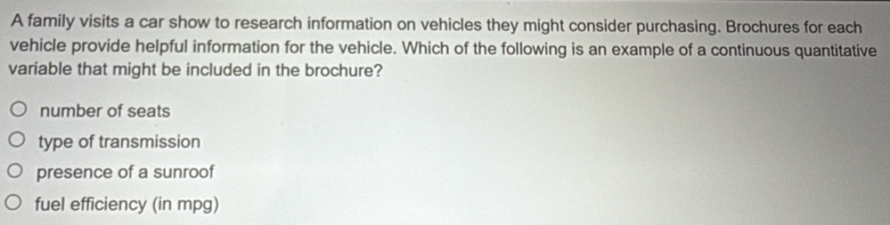 Resuelto:A family visits a car show to research information on vehicles ...
