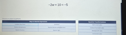 -2w+10=-5
Choose an action to perform