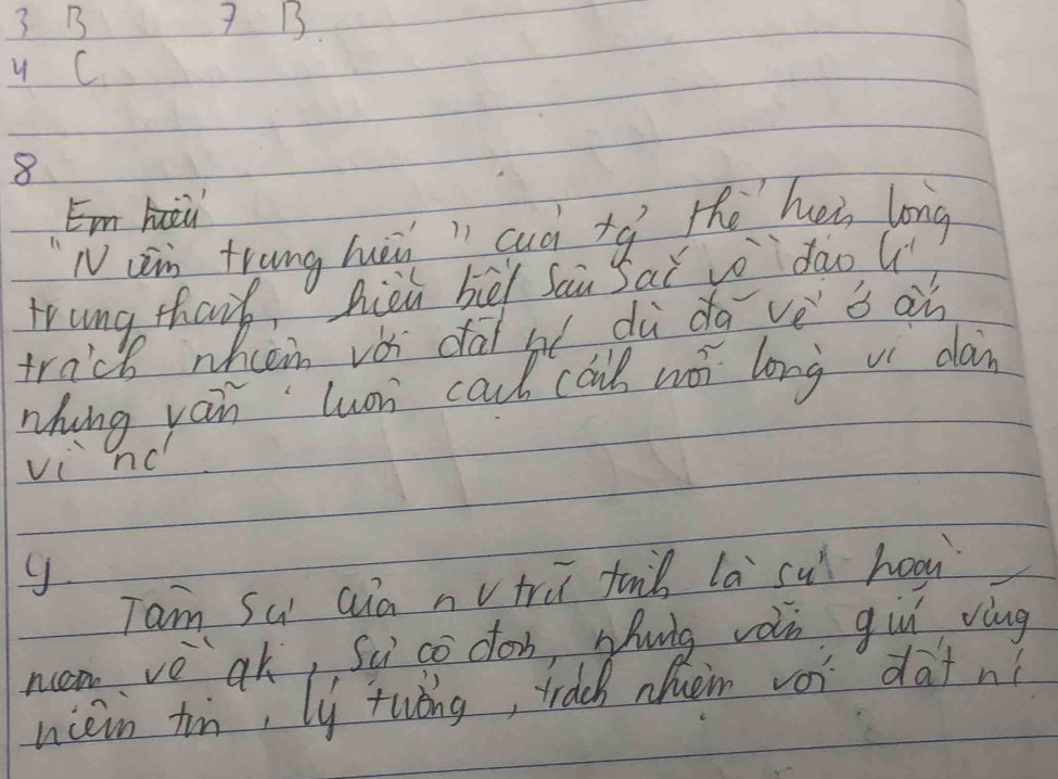 3 B 7 13. 
y C
8
Em hi 
"Num trung han " cuc +q the hei long 
iung thai, hiài bē Saù Sai vè dàou 
trach whcn vǒ dai hé dù da vè b ai 
zhong yain luon cacl call noi long vi càn 
vi nc 
y 
Tam Sui aia nv tri ful la suì hon 
ncen ve ak, Su co don, shulg von gù ving 
nièin tn, ly twòng, truch ohem voi dainí