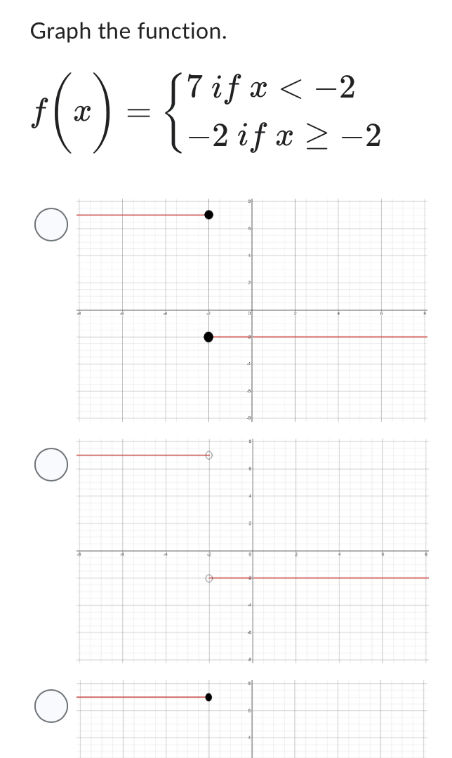 Graph the function.
f(x)=beginarrayl 7ifx