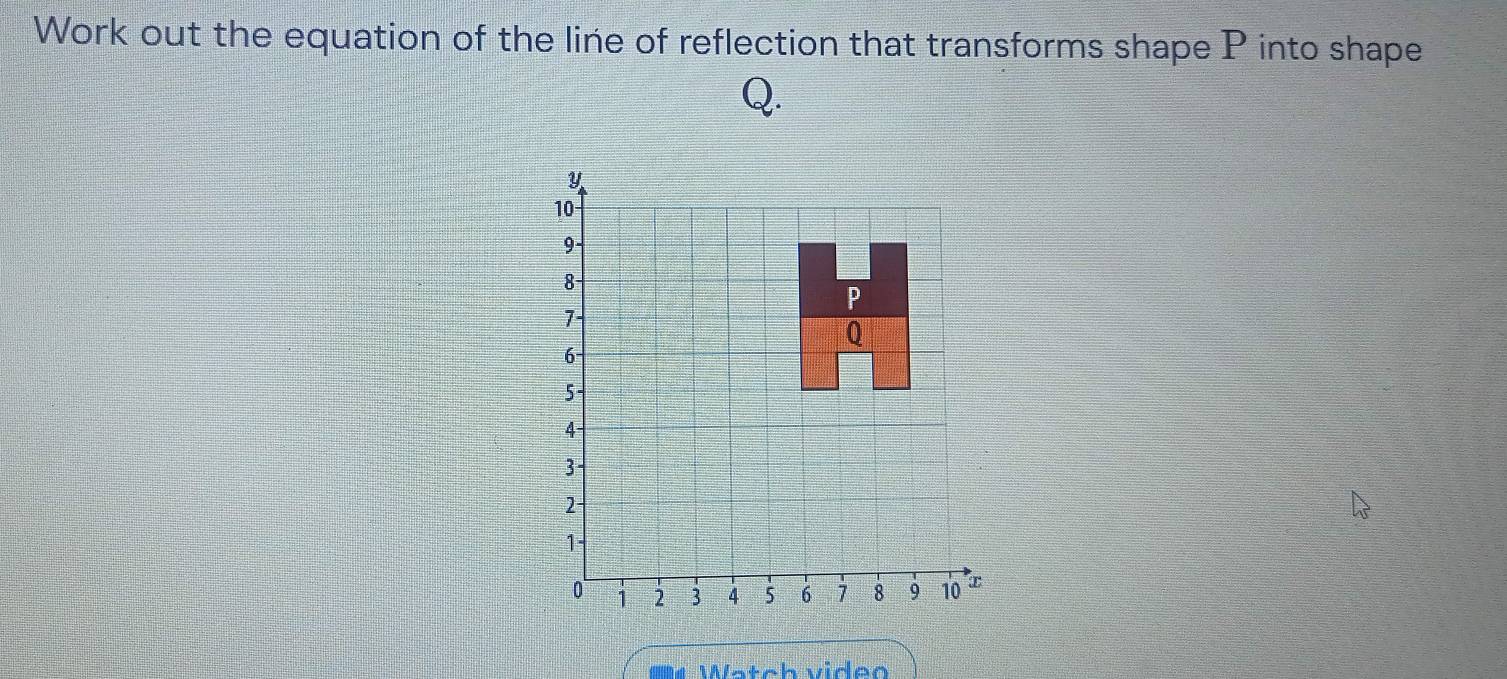 Work out the equation of the line of reflection that transforms shape P into shape
Q. 
4 Watch video