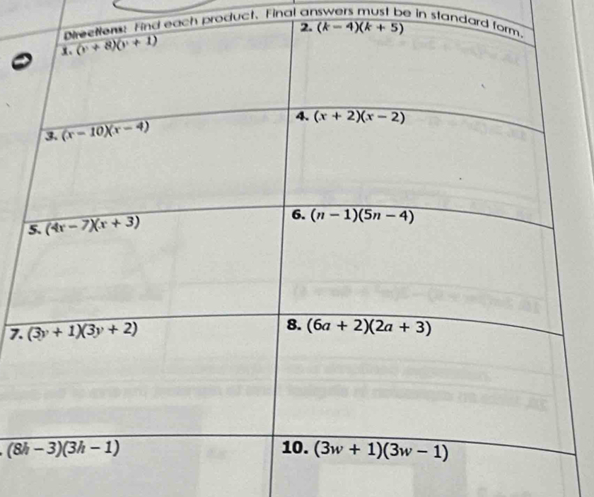 nd each product. Final ar  in standard 
7.