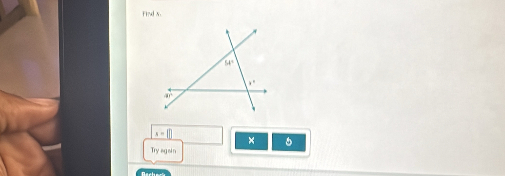 Find x,
x=
×
Try again
Racheck