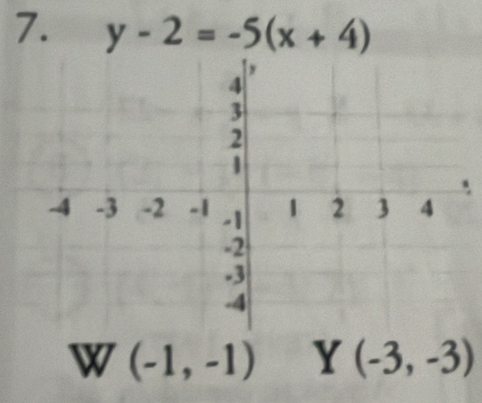 y-2=-5(x+4)
W (-1,-1) Y(-3,-3)