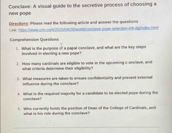Solved: Conclave: A visual guide to the secretive process of choosing a ...