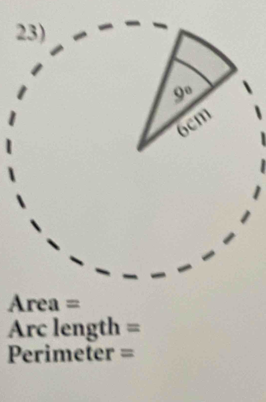  1/2  Área =
Arc length =
Perimeter =