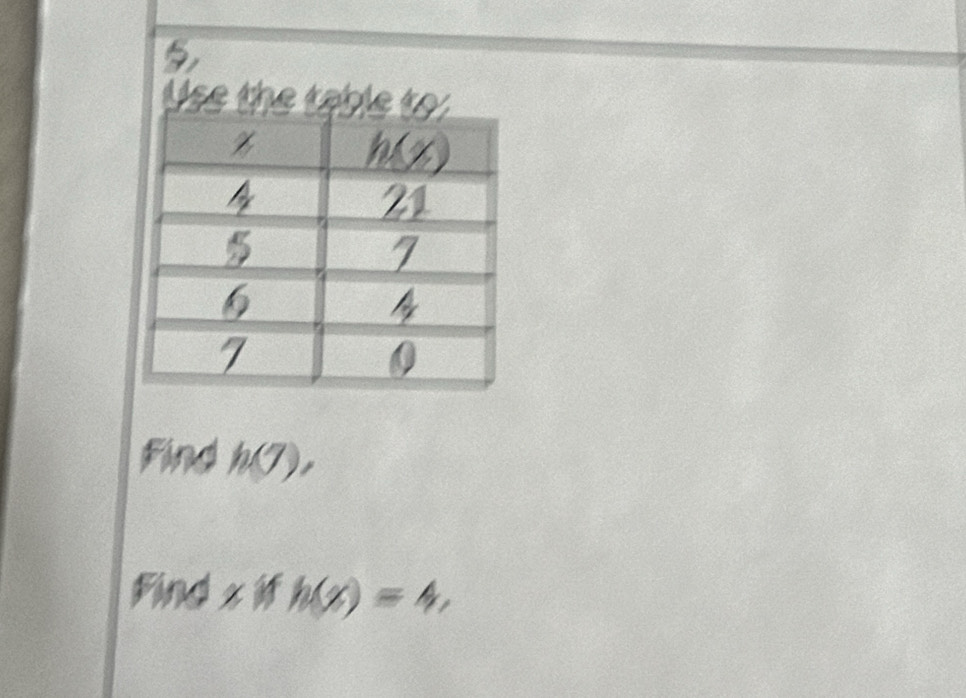 Use the t
Find h(7),
Find xifh(x)=4,