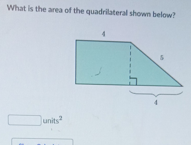 What is the area of the quadrilateral shown below? 
units2