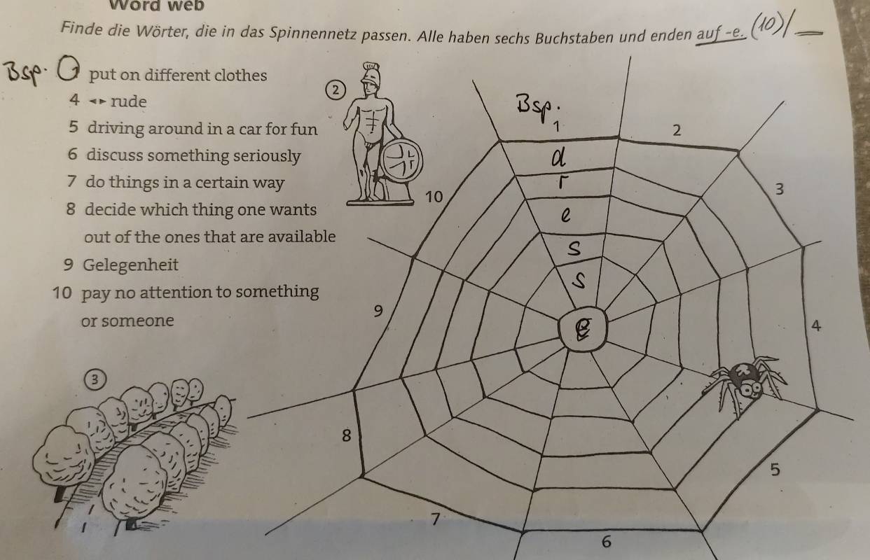 Word web 
a 
put on different 
4 rude 
5 driving around i 
6 discuss somethi 
7 do things in a ce 
8 decide which th 
out of the ones t 
9 Gelegenheit 
10 pay no attention 
or someone 
6