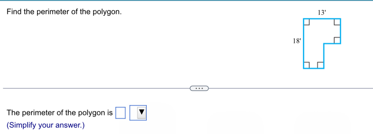 Find the perimeter of the polygon. 
The perimeter of the polygon is
(Simplify your answer.)