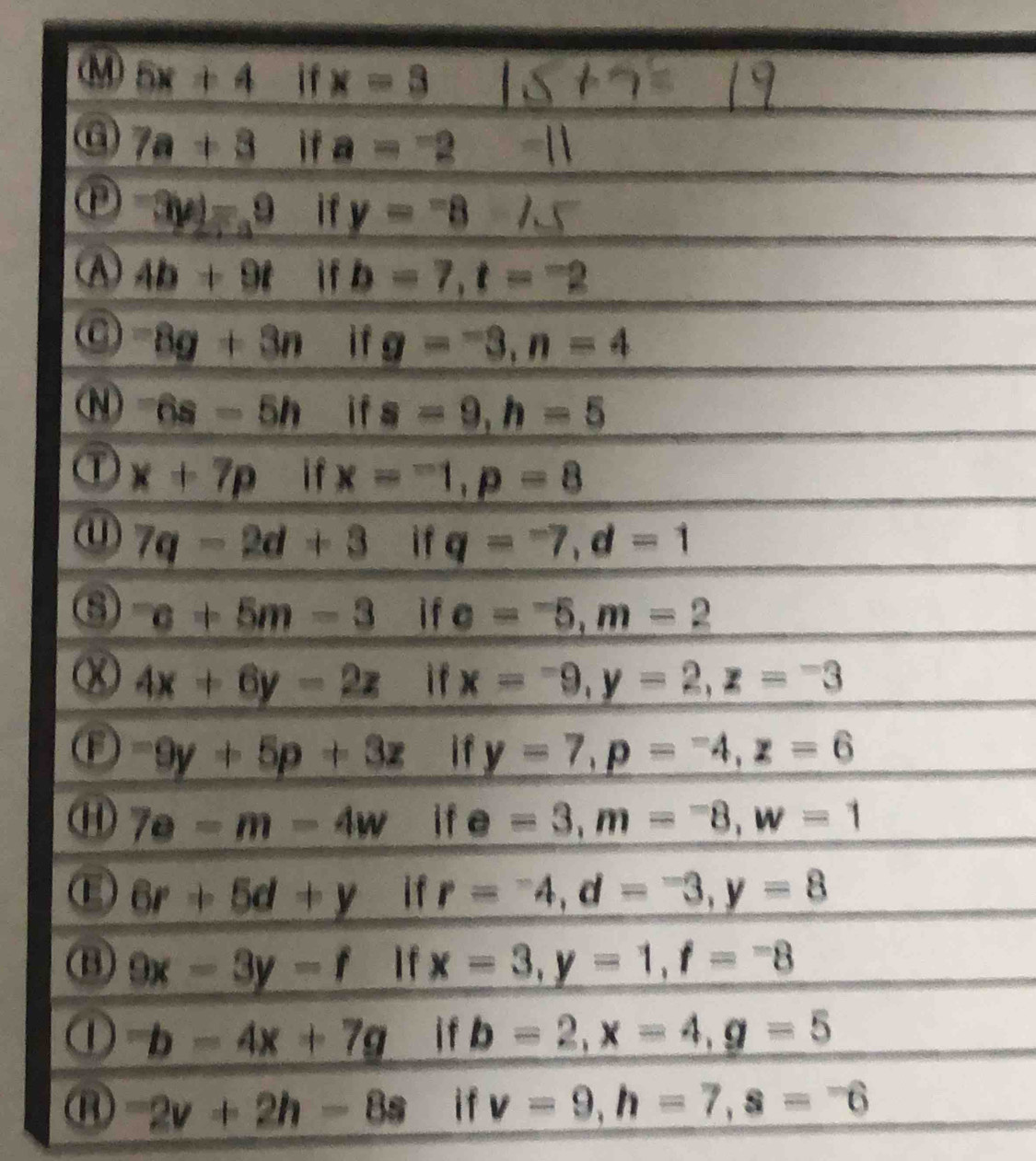 ⑧ -2v+2h-8s if v=9,h=7,s=-6