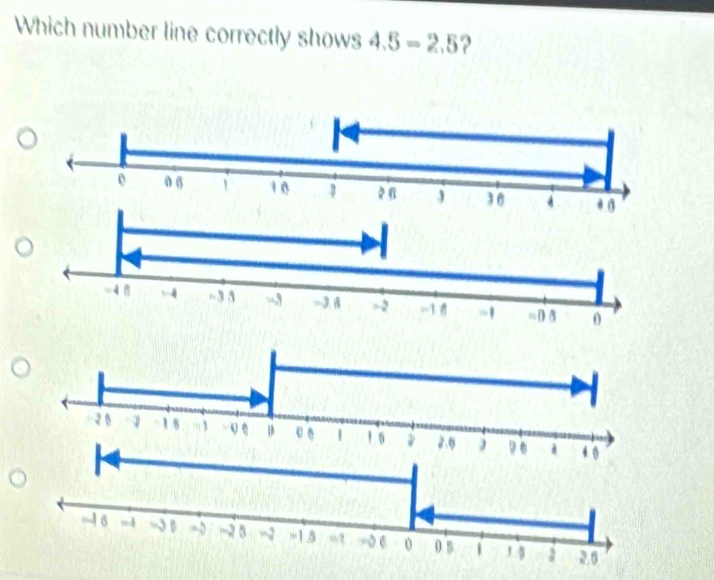 Solved: Which number line correctly shows 4.5=2.5 ? [Math]