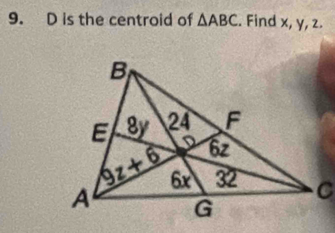 is the centroid of △ ABC. Find x, y, 2.