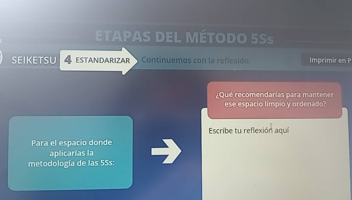 Resuelto:ETAPAS DEL MÉTODO 5Ss SEIKETSU ESTANDARIZAR Continuemos con la ...