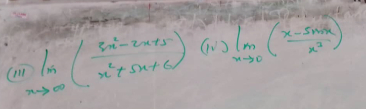 limlimits _xto ∈fty ( (3x^2-2x+5)/x^2+5x+6 )(10)limlimits _xto 0( (x-5nx)/x^2 )