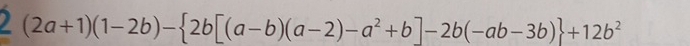 (2a+1)(1-2b)- 2b[(a-b)(a-2)-a^2+b]-2b(-ab-3b) +12b^2