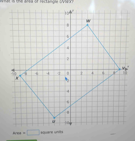 What is the area of rectangle UVWX?
x
Area =□ squareunits