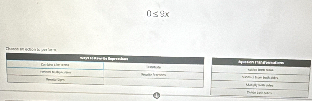 0≤ 9x
Choose an action