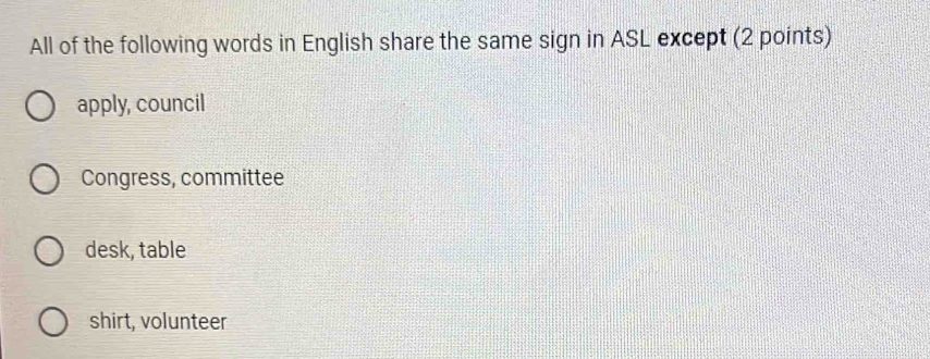 Solved: All of the following words in English share the same sign in ...