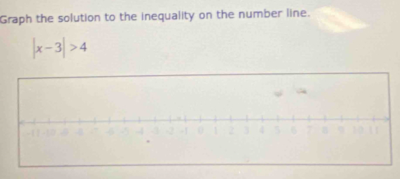 Graph the solution to the inequality on the number line.
|x-3|>4