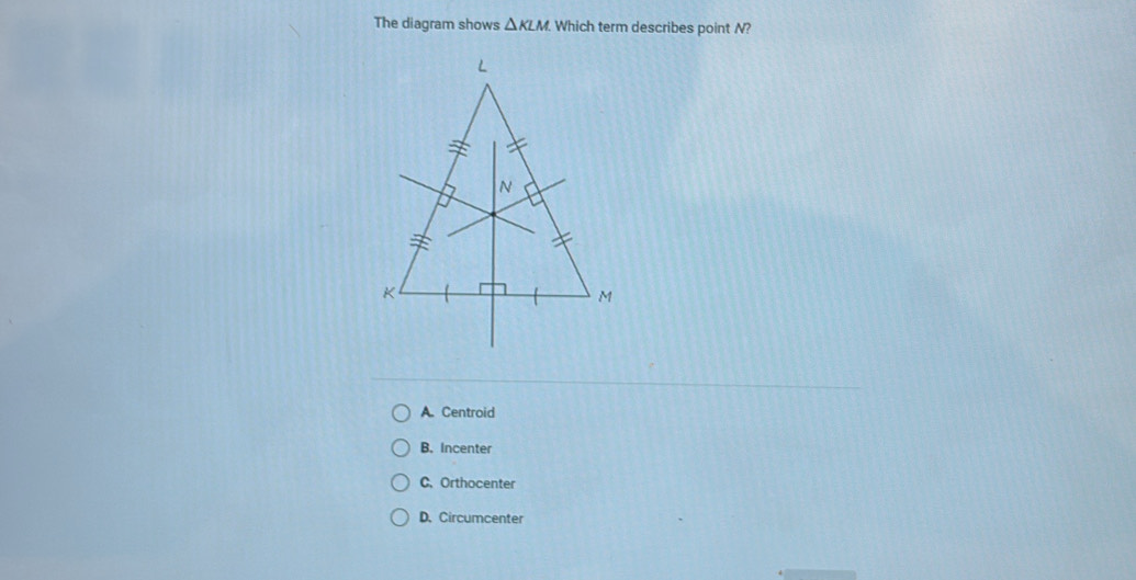 Solved: The diagram shows KLM Which term describes point N? L N K M A ...
