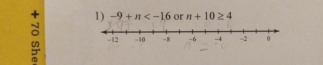 ⊥ 
1) -9+n or n+10≥ 4
5