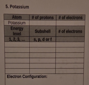 Potassium 
Electron Configuration: