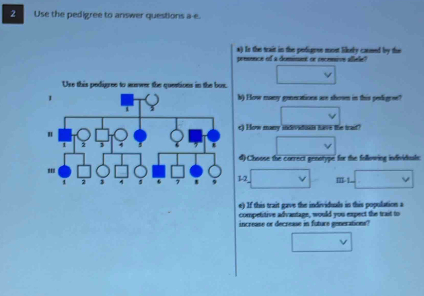 Solved: Use the pedigree to answer questions a-e. a) Is the trait in ...