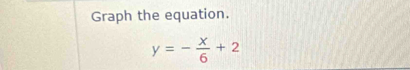 Graph the equation.
y=- x/6 +2