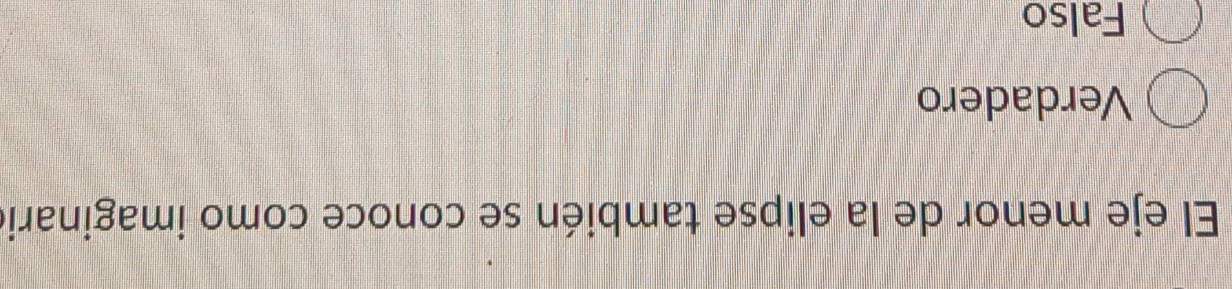 El eje menor de la elipse también se conoce como imaginarie
Verdadero
Falso