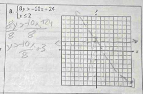 beginarrayl 8y>-10x+24 y≤ 2endarray.