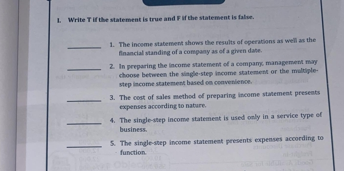 Solved: Write T if the statement is true and F if the statement is ...