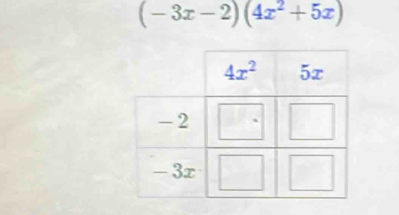 (-3x-2)(4x^2+5x)