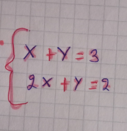 beginarrayl x+y=3 2x+y=2endarray.