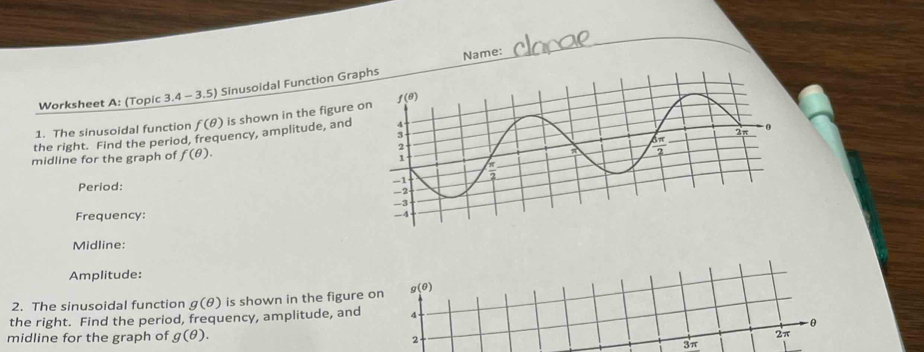 Solved: Name: Worksheet A: (Topic 3.4-3.5) Sinusoidal Function Grap 1 ...