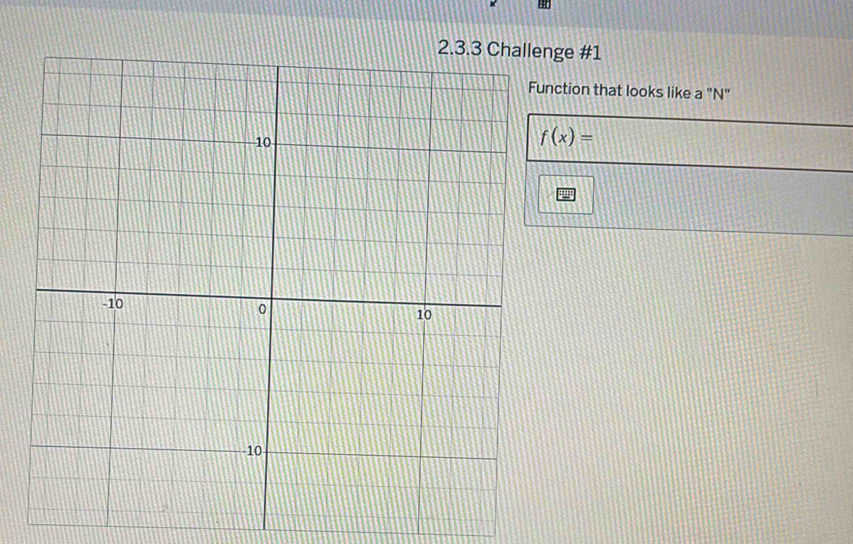 nge #1 
nction that looks like a "N"
f(x)=