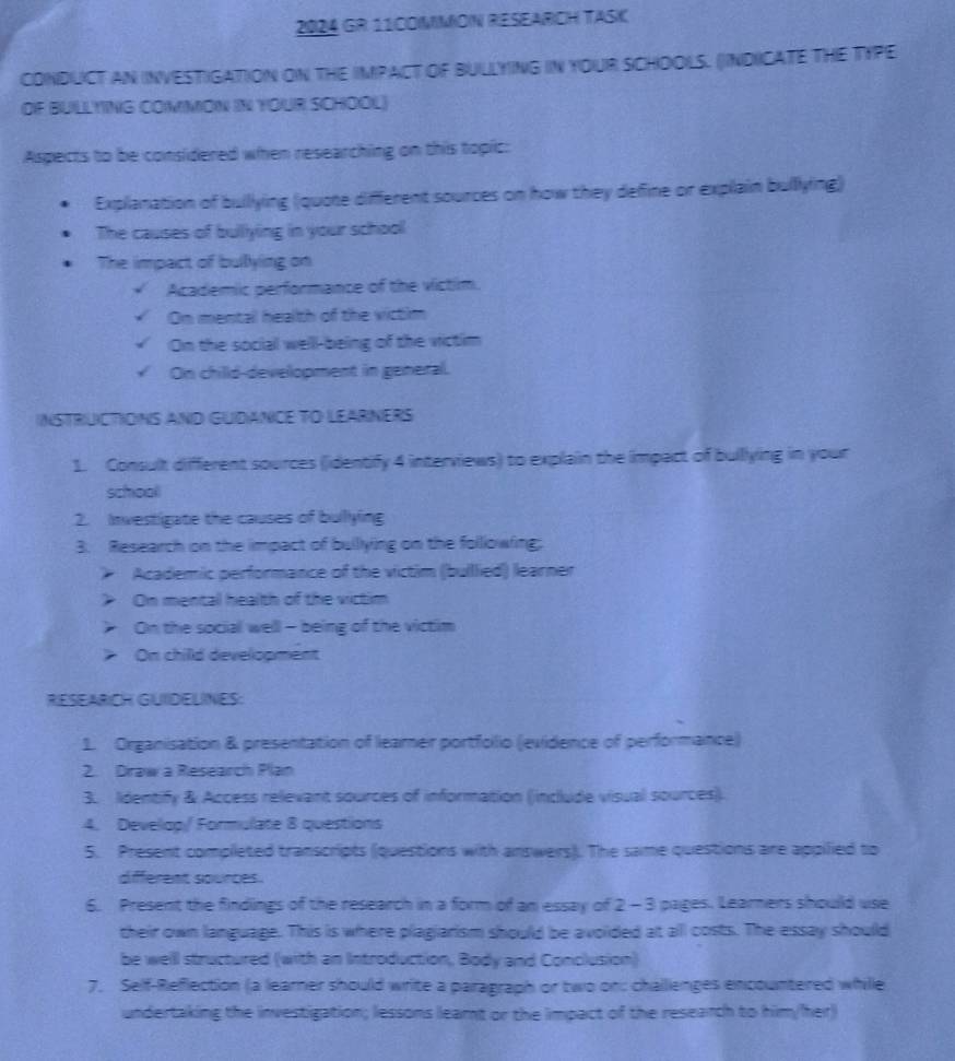 Solved: 2024 GR 11COMMON RESEARCH TASK CONDUCT AN INVESTIGATION ON THE ...