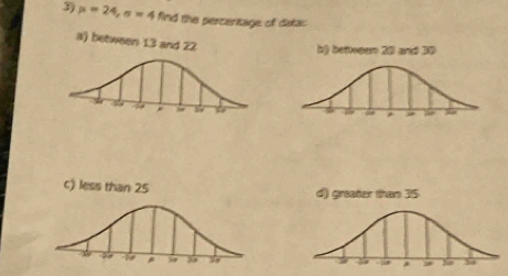 mu =24, sigma =4 find the percentage of datac