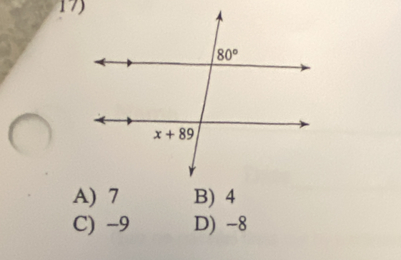 A) 7
C) -9 D) -8