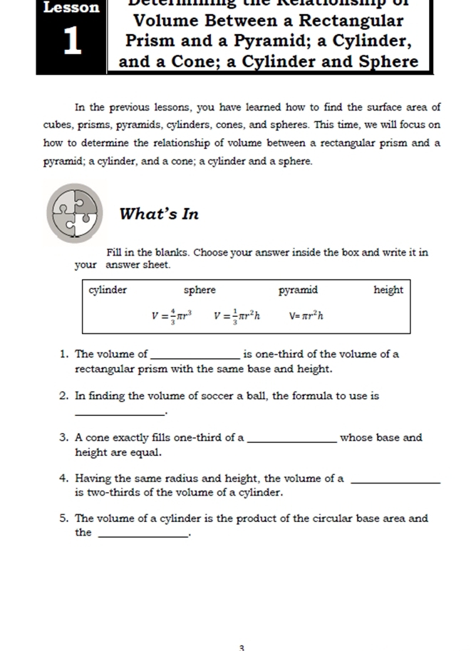 Solved: Lesson Deterg the Relationshp of Volume Between a Rectangular 1 ...