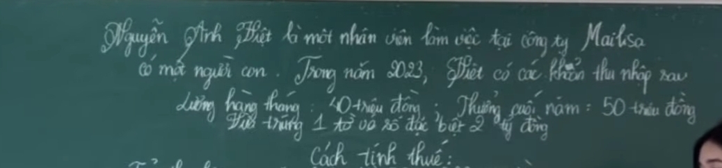 Sagin ghirh ht li mit nhàn viān tim ciái hā (ōng ty Mails 
comǎ ngui con. Jing nán s023, Set cǒ cǎè Khǎn thu nhp row 
duing hang thang“0tngu dōng i Shuing sà nám: 50 treu doing 
ghǔ thāng I xāoo no dǎe bāx d o dīng 
Cach tink thué: