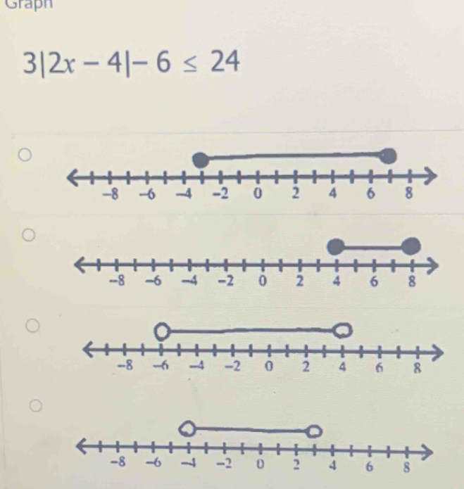 Graph
3|2x-4|-6≤ 24