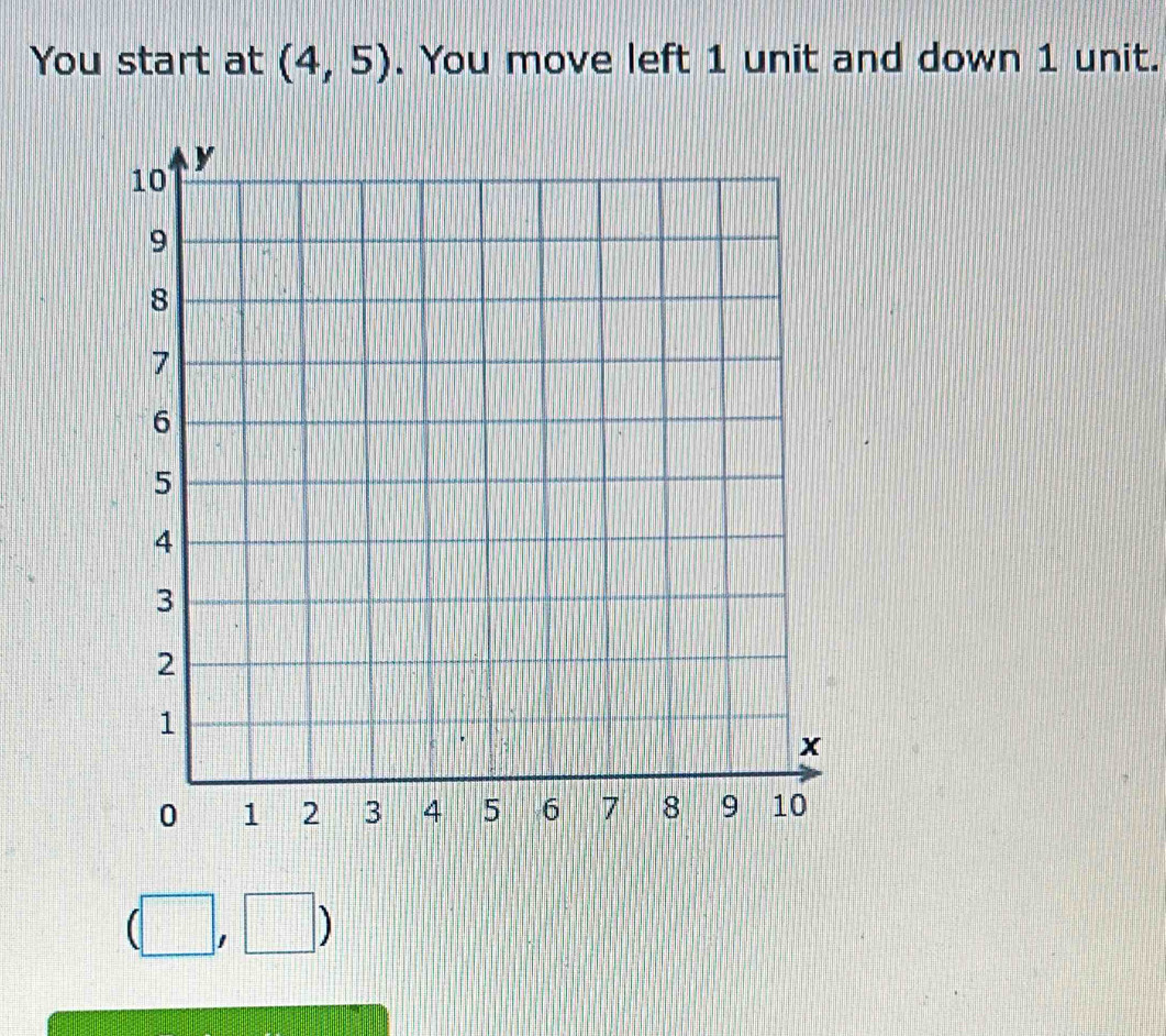 You start at (4,5). You move left 1 unit and down 1 unit.
(□ ,□ )