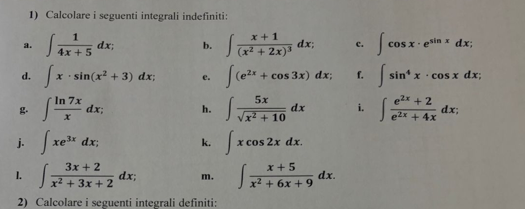 Risolto:Calcolare i seguenti integrali indefiniti: a. ∈t 1/4x+5 dx; b ...