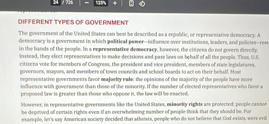 Solved: 24 726 - 125% + DIFFERENT TYPES OF GOVERNMENT The government of ...