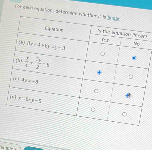 For each equation, determi
?
anation