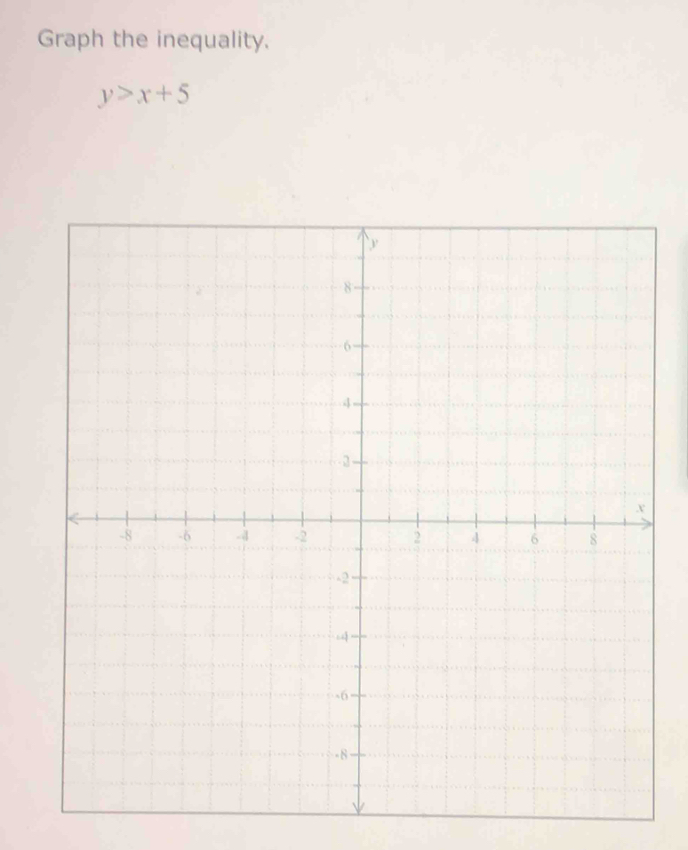 Graph the inequality.
y>x+5