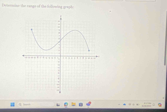 Determine the range of the following graph: 
Search 9/29/2024 FFB4